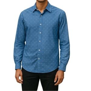Michael Kors Patterned Button Long Sleeve Shirt Blue
